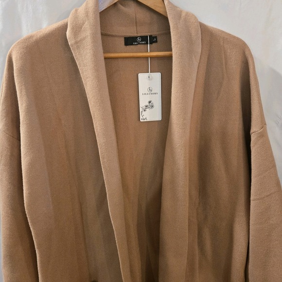 LILLUSORY Women's Oversized‎ Long Tan Cardigan Sweater-Size Large - Picture 3 of 7